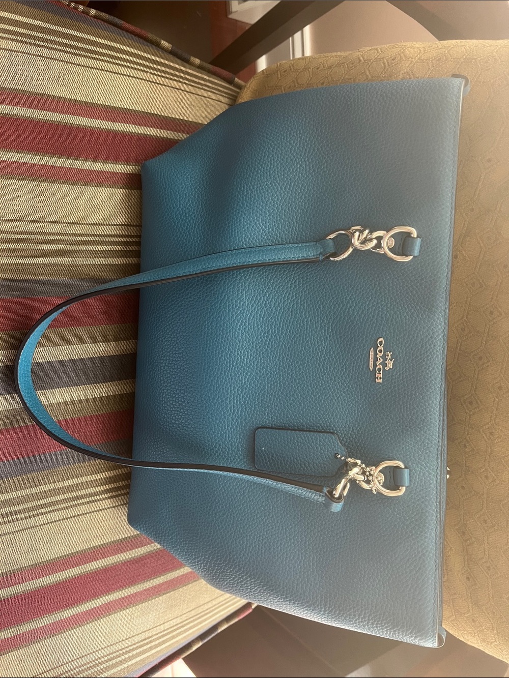 Coach Teal Blue Pebbled Leather Tote - Picture 6 of 6